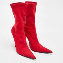 Balenciaga Red Stretch Fabric Knife Pointed Toe Sock Mid Calf Boots Size 39
