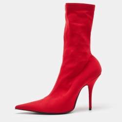 Balenciaga Red Stretch Fabric Knife Pointed Toe Sock Mid Calf Boots Size 39