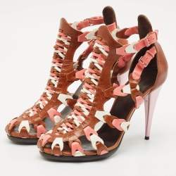 Balenciaga Multicolor Woven Leather Ankle Strap Sandals Size 41