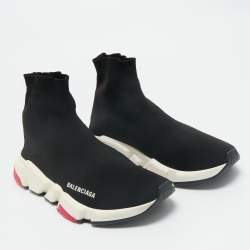 Balenciaga Black  Knit Fabric Speed Trainer High Top Sneakers Size 41