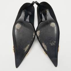 Pre Owned Balenciaga Black Velvet BB Pointed Toe Pumps Size 38