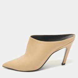 Balenciaga Beige Leather Pointed Toe  Mules Size 38