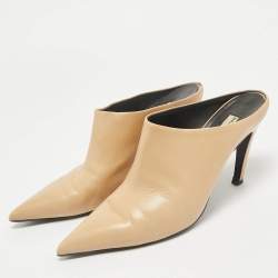 Balenciaga Beige Leather Pointed Toe  Mules Size 38