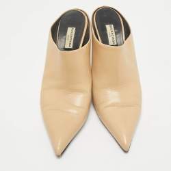 Balenciaga Beige Leather Pointed Toe  Mules Size 38