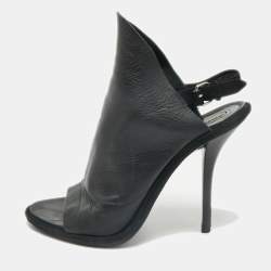 Balenciaga Black Leather Open Toe Glove Slingback Sandals Size 39