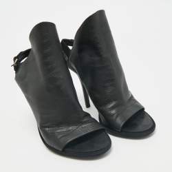 Balenciaga Black Leather Open Toe Glove Slingback Sandals Size 39