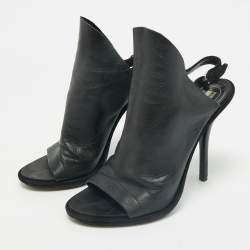 Balenciaga Black Leather Open Toe Glove Slingback Sandals Size 39