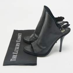 Balenciaga Black Leather Open Toe Glove Slingback Sandals Size 39