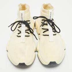 Pre Owned Balenciaga Cream Knit Fabric Speed Sock Lace Up Sneakers Size 39