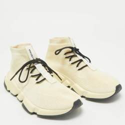 Pre Owned Balenciaga Cream Knit Fabric Speed Sock Lace Up Sneakers Size 39