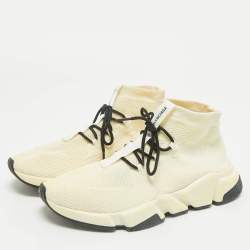Pre Owned Balenciaga Cream Knit Fabric Speed Sock Lace Up Sneakers Size 39