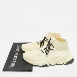 Pre Owned Balenciaga Cream Knit Fabric Speed Sock Lace Up Sneakers Size 39