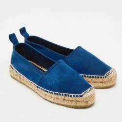 Pre Owned Balenciaga Blue Suede Espadrille Flats Size 40