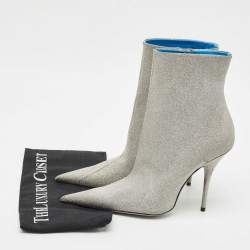 Pre Owned Balenciaga Silver Glitter Knife Pointed Toe Mid Calf Length Boots Size 39