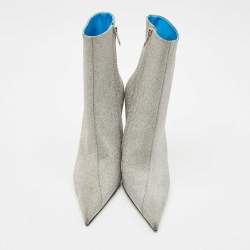 Pre Owned Balenciaga Silver Glitter Knife Pointed Toe Mid Calf Length Boots Size 39