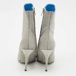 Pre Owned Balenciaga Silver Glitter Knife Pointed Toe Mid Calf Length Boots Size 39