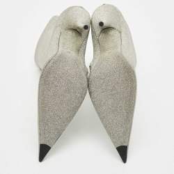 Pre Owned Balenciaga Silver Glitter Knife Pointed Toe Mid Calf Length Boots Size 39