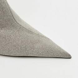 Pre Owned Balenciaga Silver Glitter Knife Pointed Toe Mid Calf Length Boots Size 39