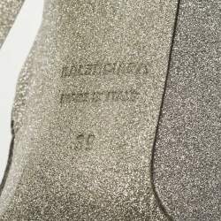 Pre Owned Balenciaga Silver Glitter Knife Pointed Toe Mid Calf Length Boots Size 39