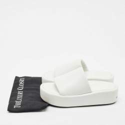 Pre Owned Balenciaga White Leather Rise Platform Slide Sandals Size 38