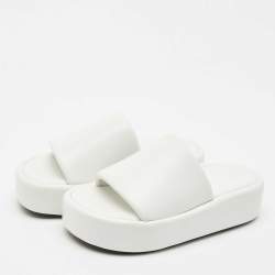 Pre Owned Balenciaga White Leather Rise Platform Slide Sandals Size 38