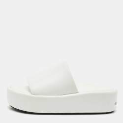 Pre Owned Balenciaga White Leather Rise Platform Slide Sandals Size 38