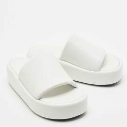 Pre Owned Balenciaga White Leather Rise Platform Slide Sandals Size 38