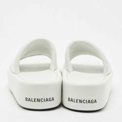 Pre Owned Balenciaga White Leather Rise Platform Slide Sandals Size 38