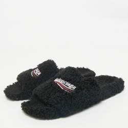 Balenciaga Black Faux Shearling Fur Furry Slide Sandals Size 42