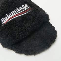 Balenciaga Black Faux Shearling Fur Furry Slide Sandals Size 42