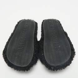 Balenciaga Black Faux Shearling Fur Furry Slide Sandals Size 42