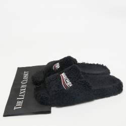 Balenciaga Black Faux Shearling Fur Furry Slide Sandals Size 42