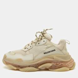 Balenciaga Beige Leather and Mesh Triple S Clear Sole Sneakers Size 41