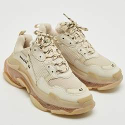 Balenciaga Beige Leather and Mesh Triple S Clear Sole Sneakers Size 41