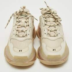 Balenciaga Beige Leather and Mesh Triple S Clear Sole Sneakers Size 41