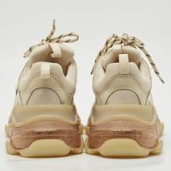 Balenciaga Beige Leather and Mesh Triple S Clear Sole Sneakers Size 41