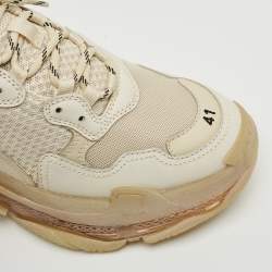 Balenciaga Beige Leather and Mesh Triple S Clear Sole Sneakers Size 41