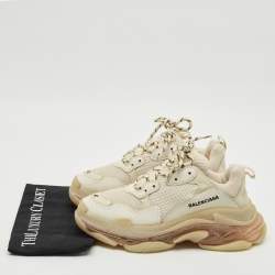 Balenciaga Beige Leather and Mesh Triple S Clear Sole Sneakers Size 41