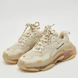 Balenciaga Beige Leather and Mesh Triple S Clear Sole Sneakers Size 41