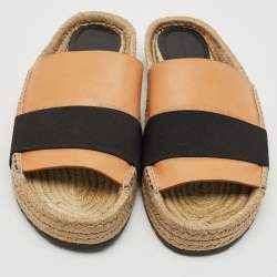 Pre Owned حذاء إسبادريل فلات جلد وألياف مرنة خوخي/أسود بالنسياغا مقاس 41