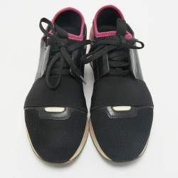 Pre Owned Balenciaga Black Leather and Mesh Race Runner Sneakers Size 38