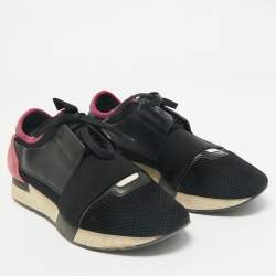 Pre Owned Balenciaga Black Leather and Mesh Race Runner Sneakers Size 38