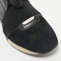 Pre Owned Balenciaga Black Leather and Mesh Race Runner Sneakers Size 38