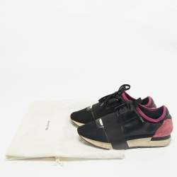 Pre Owned Balenciaga Black Leather and Mesh Race Runner Sneakers Size 38