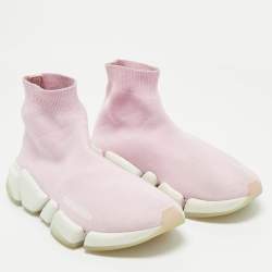 Pre Owned Balenciaga Pink Knit Fabric Speed Trainer Sneakers Size 37