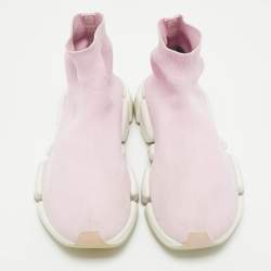 Pre Owned Balenciaga Pink Knit Fabric Speed Trainer Sneakers Size 37