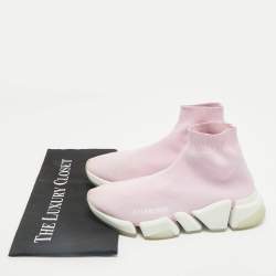 Pre Owned Balenciaga Pink Knit Fabric Speed Trainer Sneakers Size 37