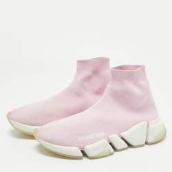 Pre Owned Balenciaga Pink Knit Fabric Speed Trainer Sneakers Size 37