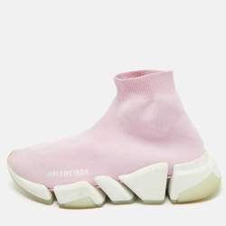 Pre Owned Balenciaga Pink Knit Fabric Speed Trainer Sneakers Size 37