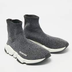 Balenciaga Grey Knit Fabric Speed Trainer Slip On Sneakers Size 40